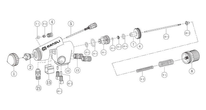 明丽WA-101R喷枪分解图